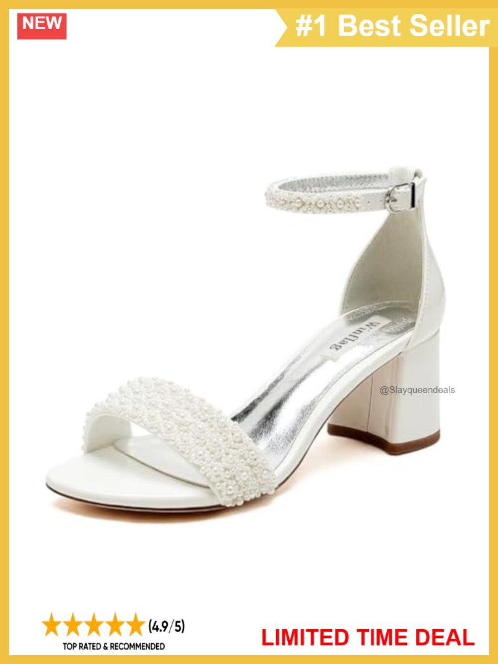 Beaded Low Block Heel Wedding Sandals Ankle Strap Bridal Shoes